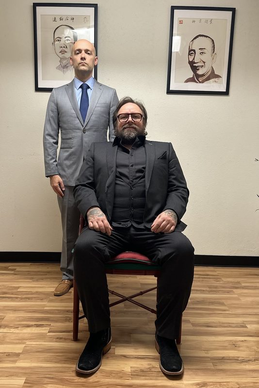 Moy 10 Tung with student Sifu Nic Moy Wu Tung Shan Bartell seated lineage photo